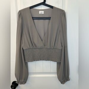 Aritzia Wilfred Genoa Wistful Blouse in Dusky Green, Size L